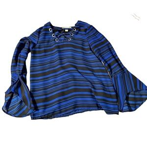 Michael Kors women's XS blue and black long sleeve blouse with bell arms